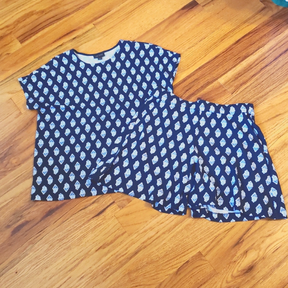 J.Jill Wearever Shirt & Shorts Set - Blue and White Size: XS